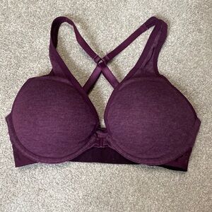 Victoria’s Secret Pink Burgundy Ribbed Front Close Push Up Bra Size 34 D